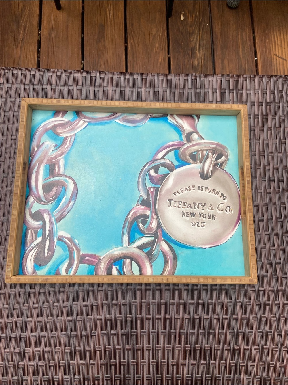 Vintage Style Light Blue Chain & Lock Decorative Tray